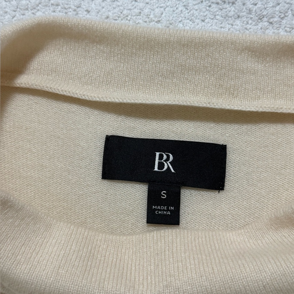 BR Banana Republic S Mock Neck Long Wide Sleeve Ivory Cashmere Sweater Oversized - Picture 4 of 12